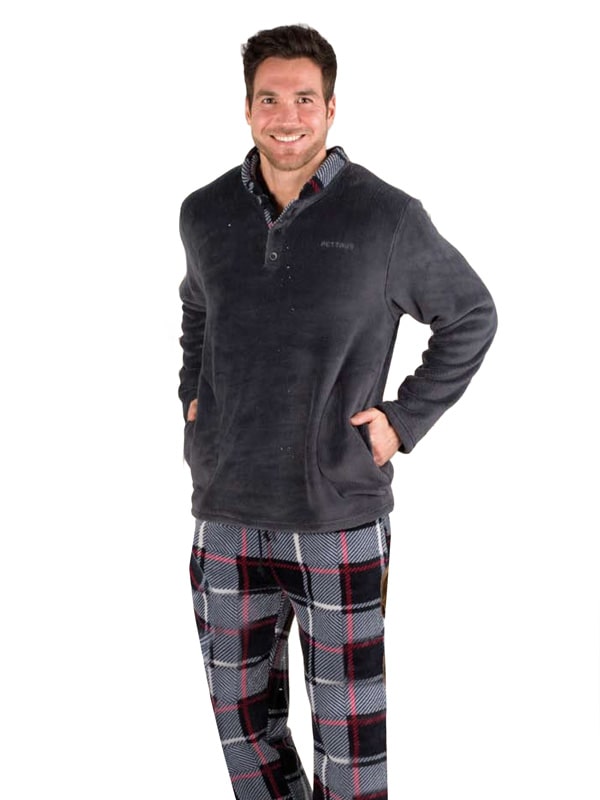 Pettrus pijama de hombre cuello redondo con pantalon con bolsillos