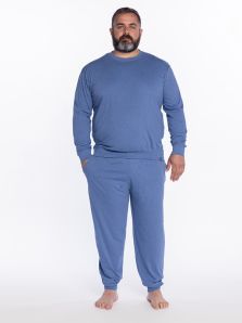 Talla 3XL - 4XL  Pijama Punto Blanco Organix de Algodón en azul jaspeado con puños